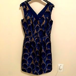 Gold and blue J-Crew cocktail dress